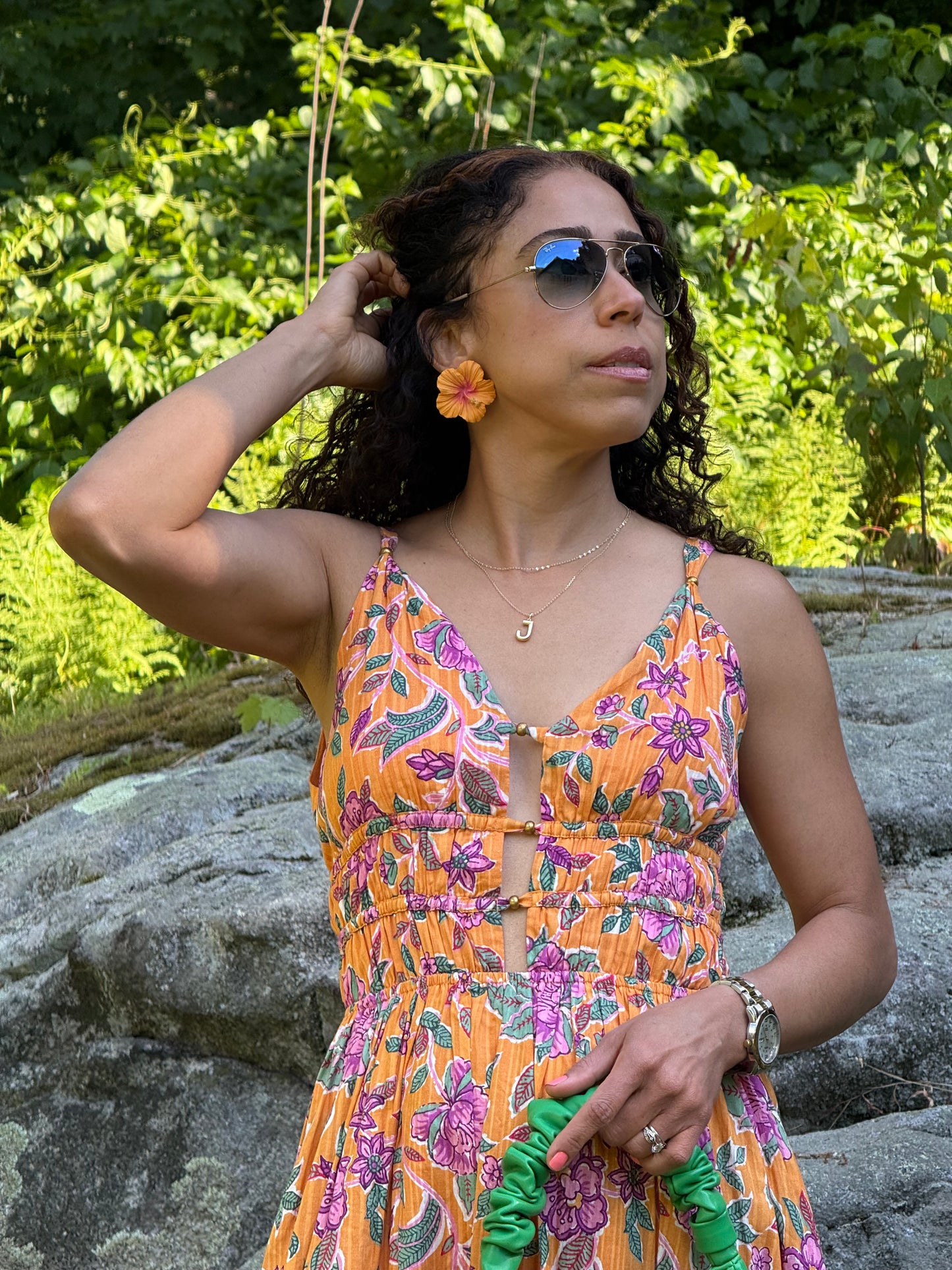 Orange Hibiscus Earrings