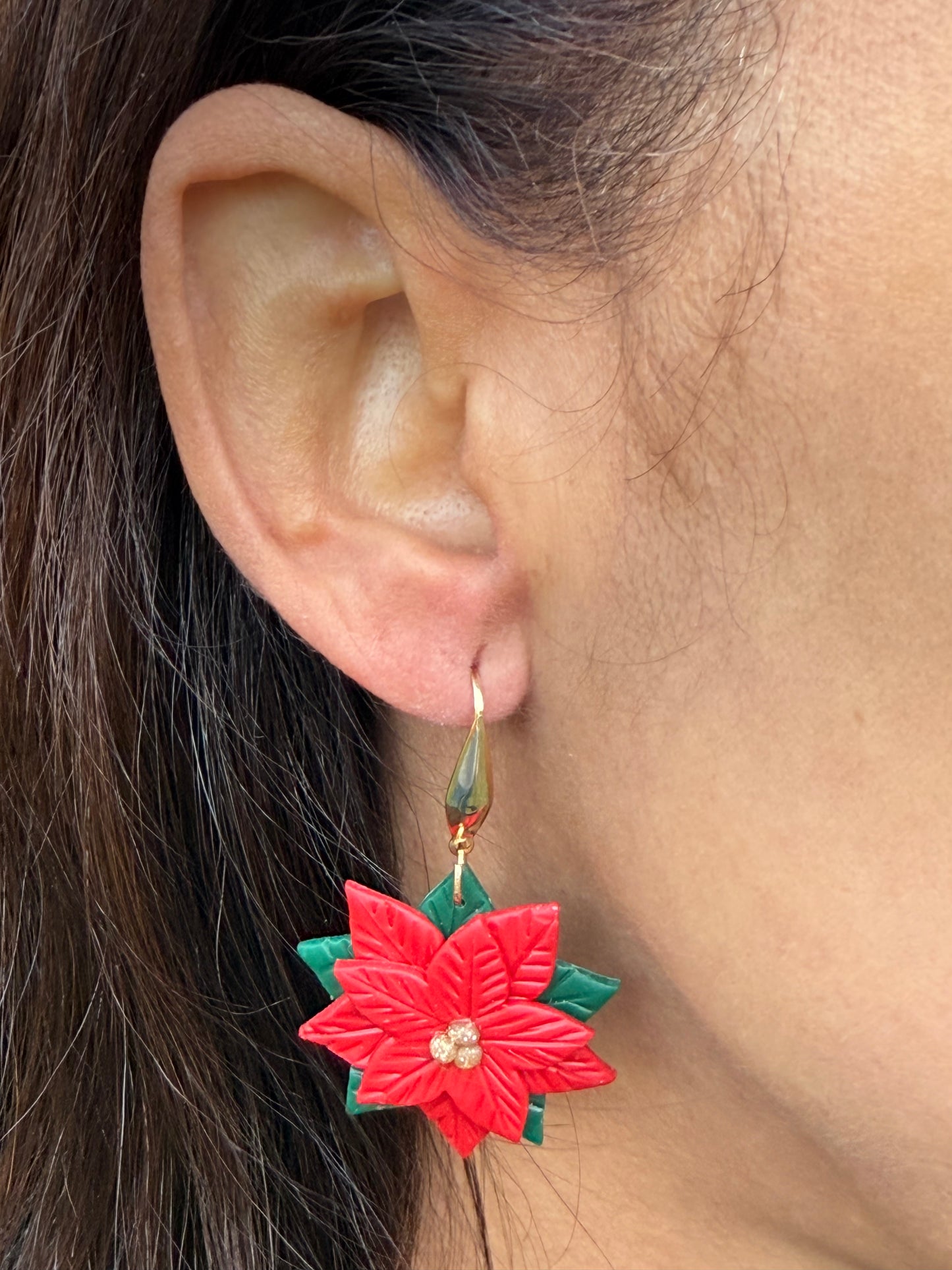 Holiday Red Poinsettia Earring