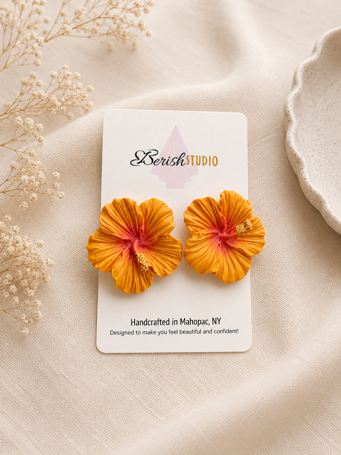 Orange Hibiscus Earrings