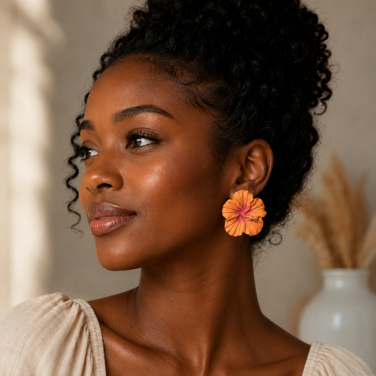 Orange Hibiscus Earrings